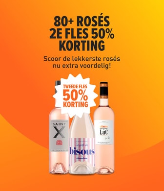 meer dan 80 ros&eacute;s 2e fles 50% korting. scoor de lekkerste ros&eacute;s nu extra voordelig.